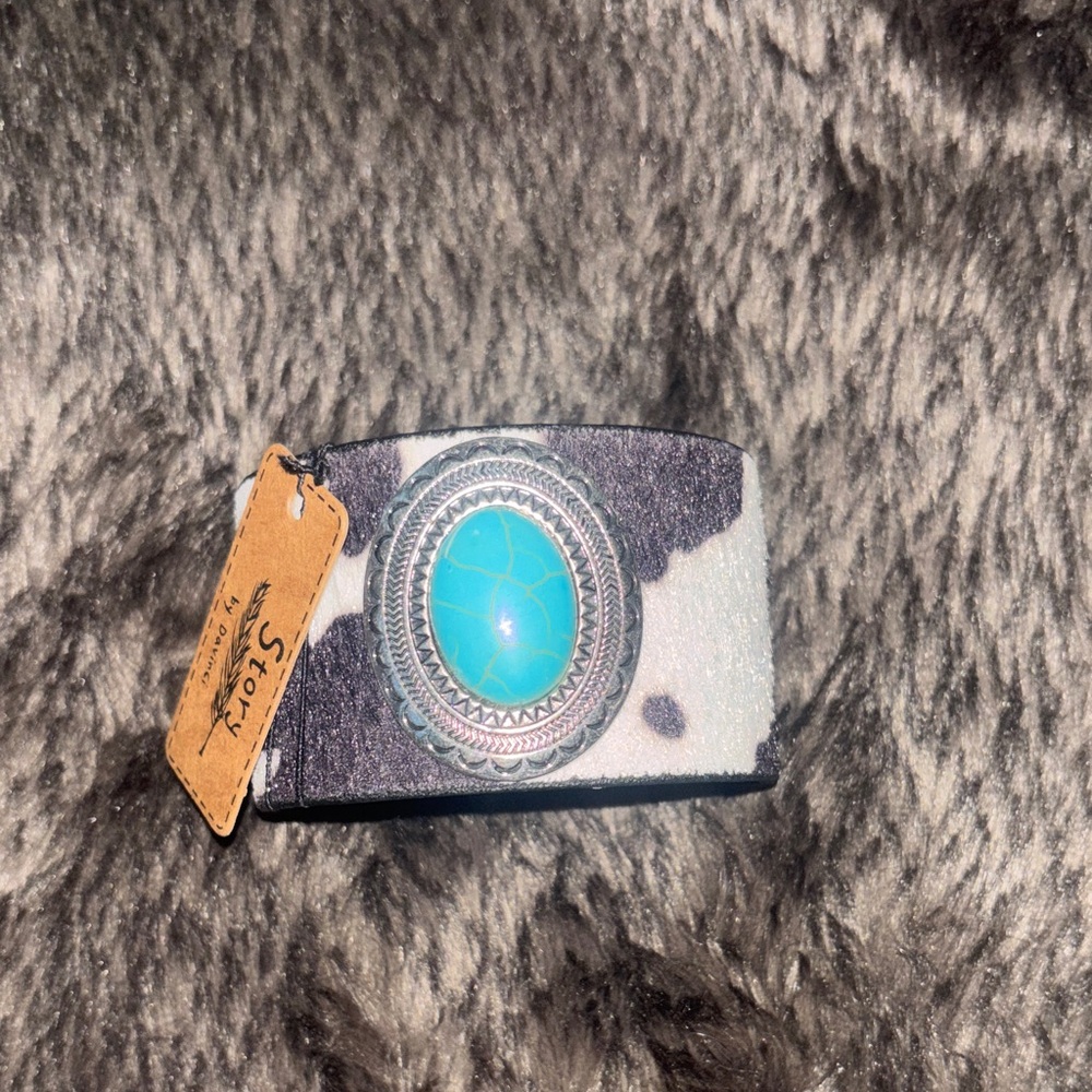 Cowhide and Turquoise cuff bracelet